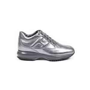 Hogan Trendy Metallic Leren Sneakers , Gray , Dames , Maat: 40 EU