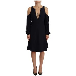 Twinset Zwarte A-lijn Jurk met Lange Mouwen en Open Schouder , Black , Dames , Maat: XS