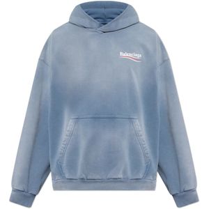 Balenciaga, Heren, Sweatshirts & Hoodies, Blauw, Maat: M Katoen,