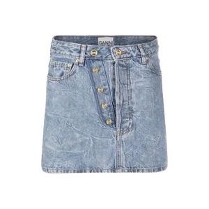 Ganni Crinkle Denim Mini Rok , Blue , Dames , Maat: M