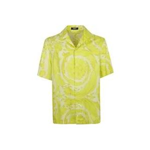 Versace Barocco Print Zijden Twill Overhemd , Yellow , Heren , Maat: L