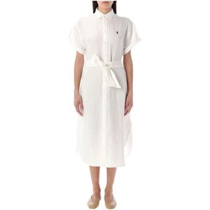 Polo Ralph Lauren, Dames, Jurken, Wit, Maat: L Linnen,
