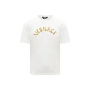 Versace Korte mouwen T-shirt met ronde hals , White , Heren , Maat: L