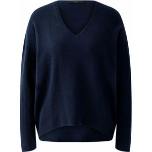 Oui - V-hals Knitwear - Blauw - Katoen