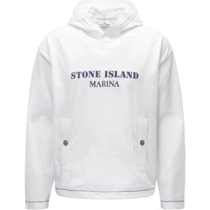Stone Island, Heren, Sweatshirts & Hoodies, Wit, Maat: L Katoen,