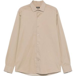 Zegna, Heren, Overhemden, Beige, Maat: XL Katoen,