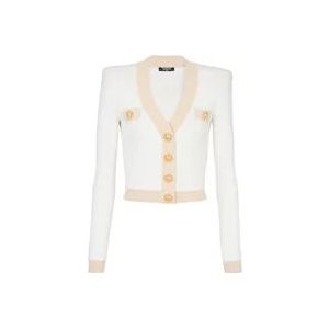 Balmain Geknipte gebreide cardigan met gouden afwerking , White , Dames , Maat: XS