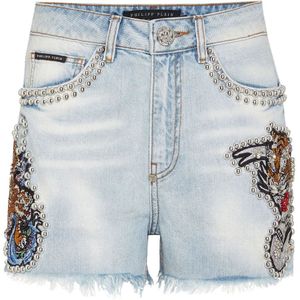 Philipp Plein, Dames, Korte broeken, Blauw, Maat: W25 Denim,