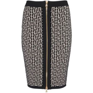 Balmain Gebreide rok met monogram , Black , Dames , Maat: M