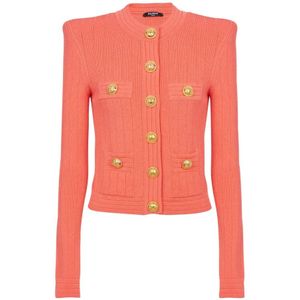 Balmain Geknoopt fijngebreid vest , Pink , Dames , Maat: 2XL