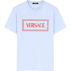 Versace Blauwe Clear T-shirts en Polos , Blue , Heren , Maat: S