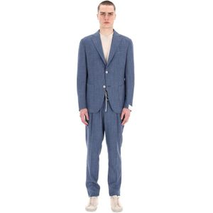 Eleventy, Heren, Pakken, Blauw, Maat: M Linnen,