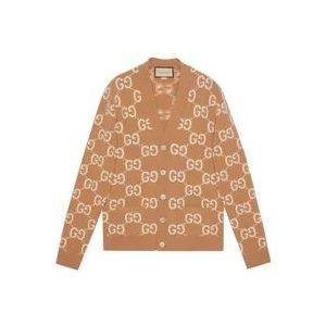 Gucci Supreme Wool Cardigan Sweater , Brown , Heren , Maat: M
