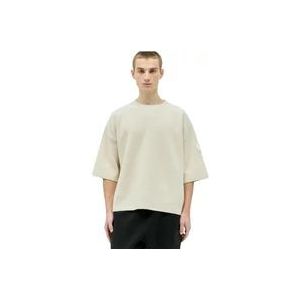 Moncler Wollen Gebreide Logo Patch T-shirt , Beige , Heren , Maat: L