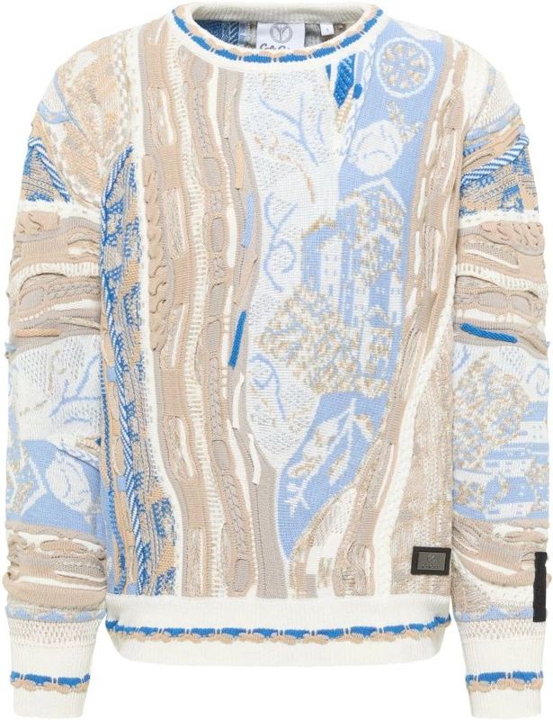 Carlo Colucci - Truien - Beige - Moderne 3D Jacquard Sweater