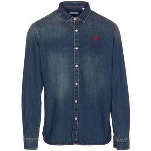 Family First, Heren, Overhemden, Blauw, Maat: L Denim,