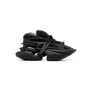 Balmain Zwarte Eenhoorn Neopreen Kalfsleer Sneakers , Black , Heren , Maat: 42 EU