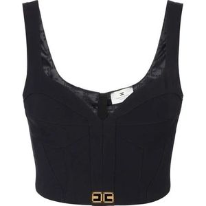 Elisabetta Franchi, Dames, Tops, Zwart, Maat: XS Satijn,