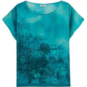 Oltre, Dames, Blouses & Shirts, Blauw, Maat: S Satijn,