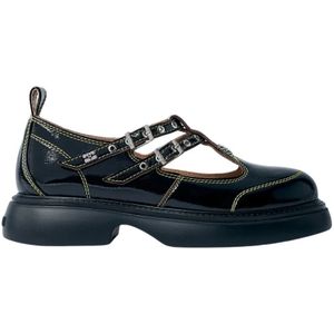 Ganni Glanzende Mary Jane Schoenen met Gesp , Black , Dames , Maat: 40 EU