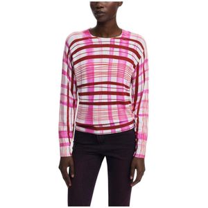 Desigual - Checked Pattern - Knitwear - Pink - Lange Mouwen - Ronde Hals