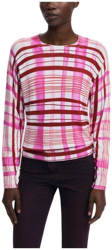 Desigual - Checked Pattern - Knitwear - Pink - Lange Mouwen - Ronde Hals