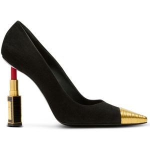 Balmain Lippenstift pompen in suède leer en messing , Black , Dames , Maat: 38 EU