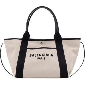 Balenciaga Canvas Schoudertas met Leren Details , Beige , Dames , Maat: ONE Size