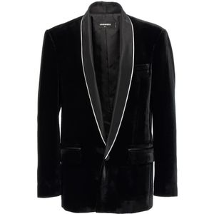 Dsquared2, Heren, Jassen, Zwart, Maat: L Velours,
