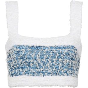 Balmain Denim tweed schouderloze top , Blue , Dames , Maat: M