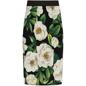 Dolce & Gabbana - Midi Rok - Zwart - Bloemenpatroon - Elastische Tailleband