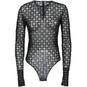 Givenchy - Zwarte Tulle Body - Dames - Met Monogrammotief - Lange Mouwen