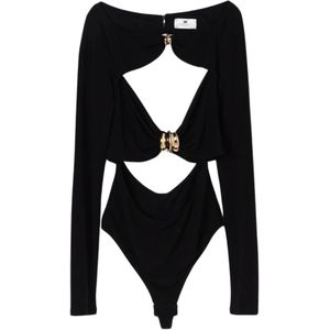 Elisabetta Franchi, Dames, Tops, Zwart, Maat: XL Tweed,