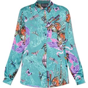 Versace Jeans Couture, Dames, Blouses & Shirts, Blauw, Maat: XS Viscose,