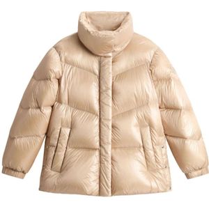 Woolrich Bruine Gewatteerde Gewatteerde Jas Waterafstotend , Brown , Dames , Maat: M