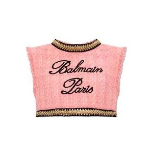 Balmain Tweed crop top , Pink , Dames , Maat: S