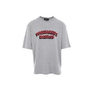 Dsquared2 Grijze T-shirt met Badass Logo Print , Gray , Heren , Maat: XL