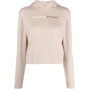 Palm Angels, Dames, Sweatshirts & Hoodies, Beige, Maat: L Katoen,