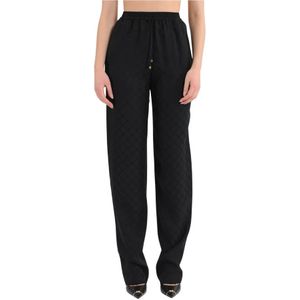 Elisabetta Franchi, Dames, Broeken, Zwart, Maat: M Satijn,