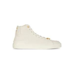 Balmain Witte hoge sneakers met monogrampatroon en gouden logo , Beige , Dames , Maat: 39 EU