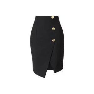 Balmain Stijlvolle Asymmetrische Wollen Rok , Black , Dames , Maat: S