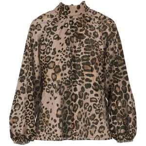 Marc Cain - Blouseshirt - Camel / Chocoladebruin / Zwart - Dierenprint