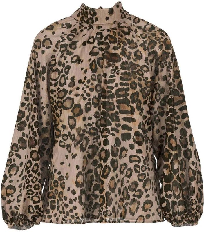 Marc Cain - Blouseshirt - Camel / Chocoladebruin / Zwart - Dierenprint