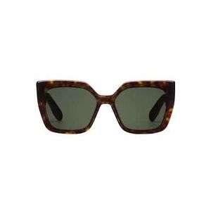 Dior Moderne vierkante zonnebril met schildpadmontuur en groene glazen , Brown , unisex , Maat: ONE Size