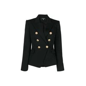 Balmain Wollen blazer met gouden knopen en reliëf , Black , Dames , Maat: M