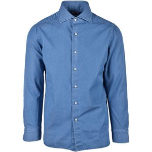 Luigi Borrelli Napoli, Heren, Overhemden, Blauw, Maat: M Katoen,