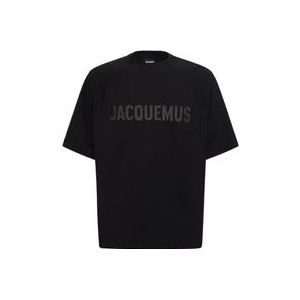 Jacquemus Zwarte Typo T-Shirt Oversize Ronde Hals Logo Print , Black , Heren , Maat: S