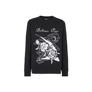 Balmain Bloemenprint sweatshirt , Black , Heren , Maat: 2XL