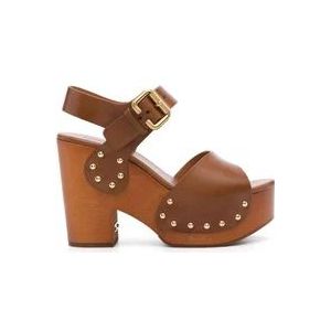 Chloé Bruine leren sandalen met blokhak , Brown , Dames , Maat: 37 EU