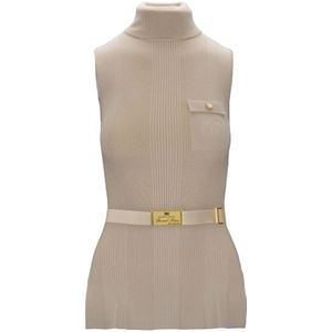 Elisabetta Franchi, Dames, Truien, Beige, Maat: XL Zijde,